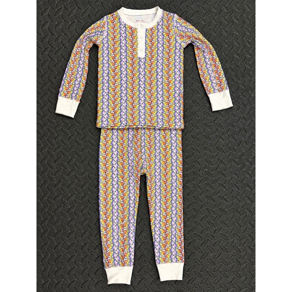 Roller Rabbit Kids Rainbow Elephant Henley Pajama Set 2T Cotton 2 Piece PJs